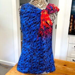 Gorgeous Veronica Beard Vibrant Blue and Red Silk Sleeveless Top